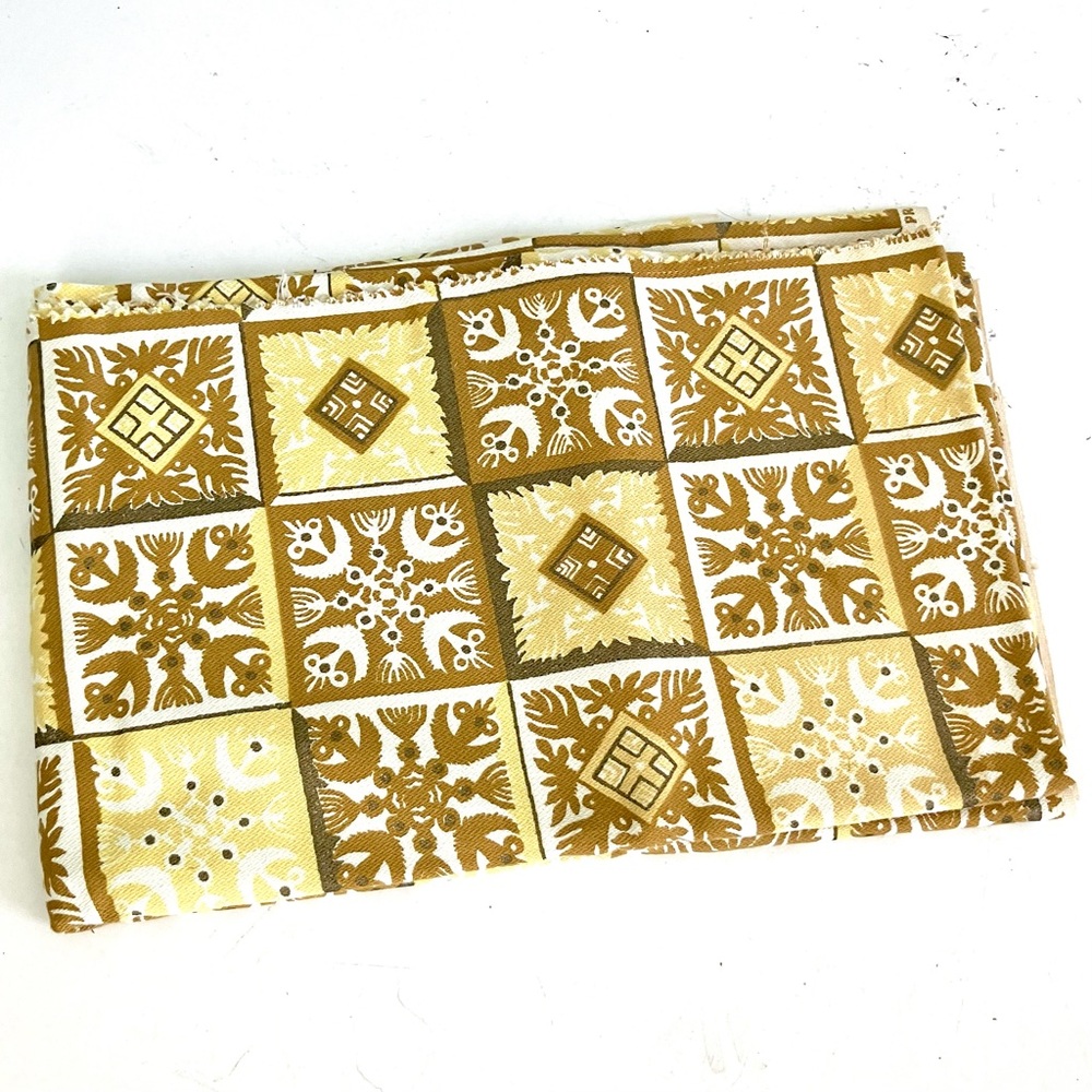 Vintage 60’s folk art tile Woodco cotton canvas fabric yardage